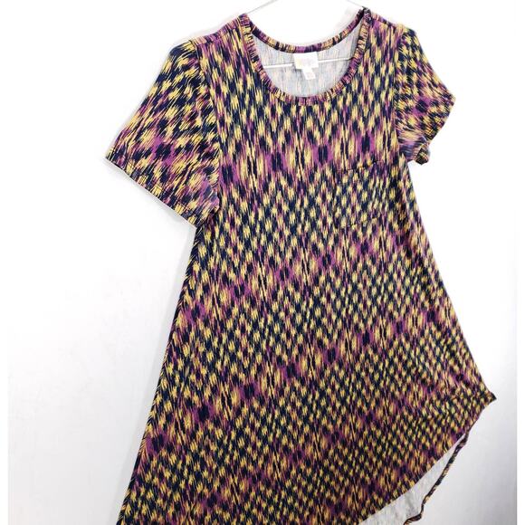 LuLaRoe T Shirt Dress Womens XXS Multicolor Geometric Carly Hi Low Hem Pullover - Picture 4 of 8